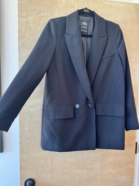 ZARA Oversized Double Breasted Black Blazer - Minimalist Tailored - Sz M